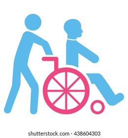 Disabled Person Transportation vector icon. Style is bicolor flat icon symbol with rounded angles, pink and blue colors, white background.