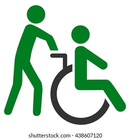 Disabled Person Transportation vector icon. Style is bicolor flat icon symbol with rounded angles, green and gray colors, white background.