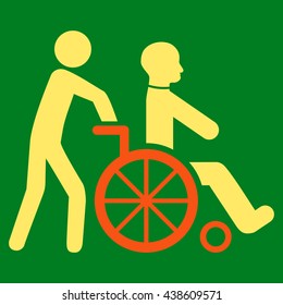 Disabled Person Transportation vector icon. Style is bicolor flat icon symbol with rounded angles, orange and yellow colors, green background.