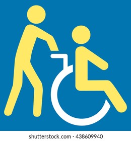 Disabled Person Transportation vector icon. Style is bicolor flat icon symbol with rounded angles, yellow and white colors, blue background.