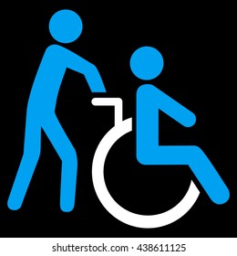 Disabled Person Transportation vector icon. Style is bicolor flat icon symbol with rounded angles, blue and white colors, black background.
