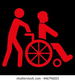 Disabled Person Transportation vector icon. Style is flat icon symbol with rounded angles, red color, black background.
