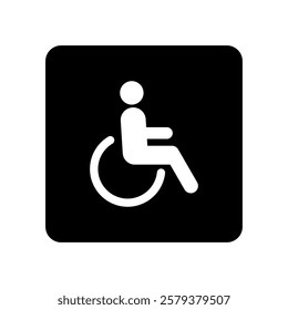 Disabled Person Vector Flat Icon Design. Handicapped or Accessibility Square Shaped Sign, Inclusivity. Man in a Wheelchair Pictogram on White Background.	