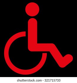 Disabled Person vector icon. Style is flat symbol, red color, rounded angles, black background.