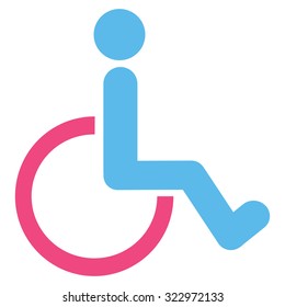 Disabled Person vector icon. Style is bicolor flat symbol, pink and blue colors, rounded angles, white background.