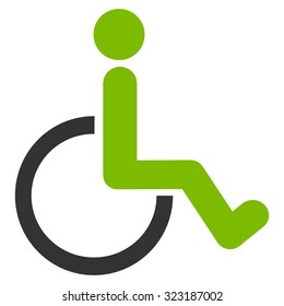 Disabled Person vector icon. Style is bicolor flat symbol, eco green and gray colors, rounded angles, white background.