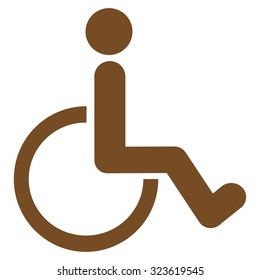 Disabled Person vector icon. Style is flat symbol, brown color, rounded angles, white background.