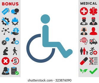 Disabled Person vector icon. Style is bicolor flat symbol, cyan and blue colors, rounded angles, white background.