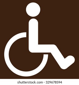 Disabled Person vector icon. Style is flat symbol, white color, rounded angles, brown background.