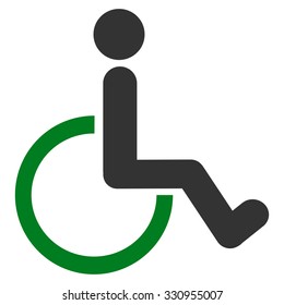 Disabled Person vector icon. Style is bicolor flat symbol, green and gray colors, rounded angles, white background.