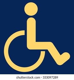 Disabled Person vector icon. Style is flat symbol, yellow color, rounded angles, blue background.
