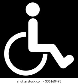 Disabled Person vector icon. Style is flat symbol, white color, rounded angles, black background.