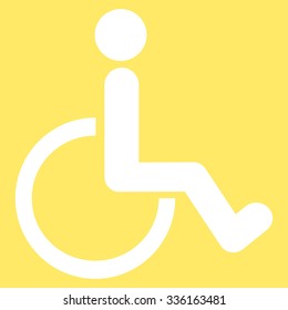 Disabled Person vector icon. Style is flat symbol, white color, rounded angles, yellow background.