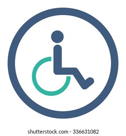Disabled Person vector icon. Style is bicolor flat rounded symbol, cobalt and cyan colors, rounded angles, white background.