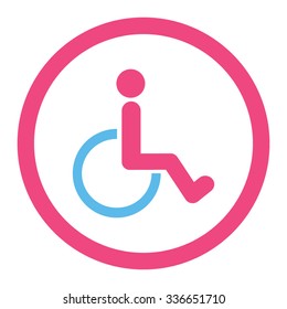 Disabled Person vector icon. Style is bicolor flat rounded symbol, pink and blue colors, rounded angles, white background.