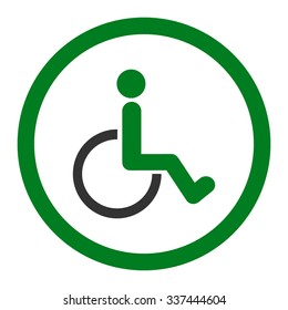 Disabled Person vector icon. Style is bicolor flat rounded symbol, green and gray colors, rounded angles, white background.