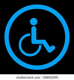 Disabled Person vector icon. Style is flat rounded symbol, blue color, rounded angles, black background.