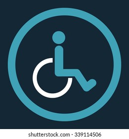 Disabled Person vector icon. Style is bicolor flat rounded symbol, blue and white colors, rounded angles, dark blue background.