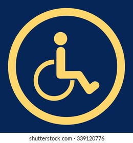 Disabled Person vector icon. Style is flat rounded symbol, yellow color, rounded angles, blue background.
