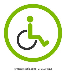 Disabled Person vector icon. Style is bicolor flat rounded symbol, eco green and gray colors, rounded angles, white background.