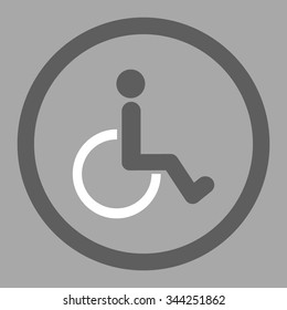 Disabled Person vector icon. Style is bicolor flat rounded symbol, dark gray and white colors, rounded angles, silver background.