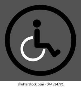 Disabled Person vector icon. Style is bicolor flat rounded symbol, black and white colors, rounded angles, gray background.