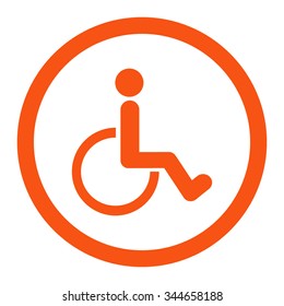 Disabled Person vector icon. Style is flat rounded symbol, orange color, rounded angles, white background.