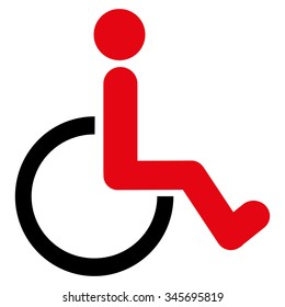 Disabled Person vector icon. Style is bicolor flat symbol, intensive red and black colors, rounded angles, white background.