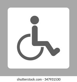 Disabled Person vector icon. Style is flat rounded square button, dark gray and white colors, silver background.