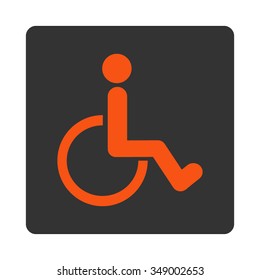 Disabled Person vector icon. Style is flat rounded square button, orange and gray colors, white background.