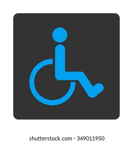 Disabled Person vector icon. Style is flat rounded square button, blue and gray colors, white background.