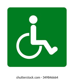 Disabled Person vector icon. Style is flat rounded square button, white and green colors, white background.
