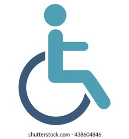 Icono de vector Persona deshabilitada. El estilo es un símbolo de icono plano bicolor con ángulos redondeados, colores cian y azul, fondo blanco.