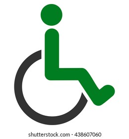 Disabled Person vector icon. Style is bicolor flat icon symbol with rounded angles, green and gray colors, white background.