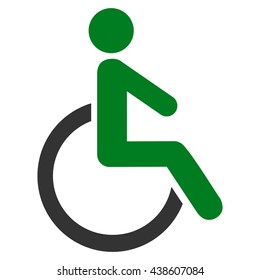 Disabled Person vector icon. Style is bicolor flat icon symbol with rounded angles, green and gray colors, white background.