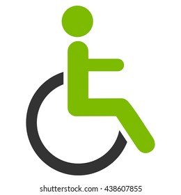 Disabled Person vector icon. Style is bicolor flat icon symbol with rounded angles, eco green and gray colors, white background.