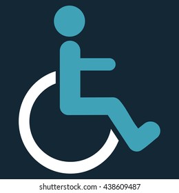 Disabled Person vector icon. Style is bicolor flat icon symbol with rounded angles, blue and white colors, dark blue background.