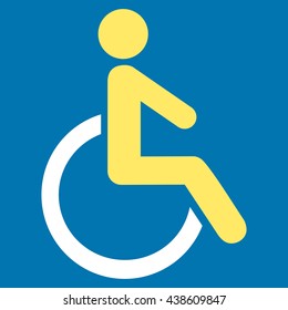 Disabled Person vector icon. Style is bicolor flat icon symbol with rounded angles, yellow and white colors, blue background.