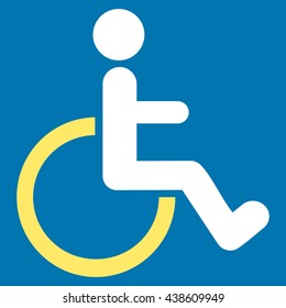 Disabled Person vector icon. Style is bicolor flat icon symbol with rounded angles, yellow and white colors, blue background.