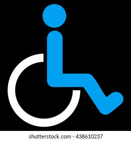 Disabled Person vector icon. Style is bicolor flat icon symbol with rounded angles, blue and white colors, black background.
