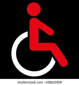 Disabled Person vector icon. Style is bicolor flat icon symbol with rounded angles, red and white colors, black background.