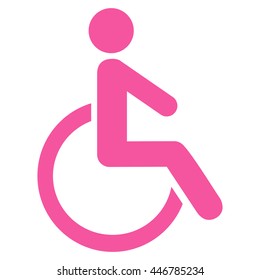 Disabled Person vector icon. Style is flat icon symbol with rounded angles, pink color, white background.