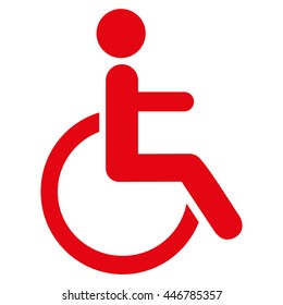 Disabled Person vector icon. Style is flat icon symbol with rounded angles, red color, white background.