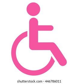 Disabled Person vector icon. Style is flat icon symbol with rounded angles, pink color, white background.