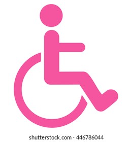 Disabled Person vector icon. Style is flat icon symbol with rounded angles, pink color, white background.