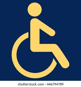 Disabled Person vector icon. Style is flat icon symbol with rounded angles, yellow color, blue background.