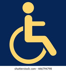 Disabled Person vector icon. Style is flat icon symbol with rounded angles, yellow color, blue background.