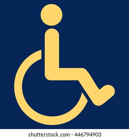 Disabled Person vector icon. Style is flat icon symbol with rounded angles, yellow color, blue background.