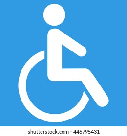 Disabled Person vector icon. Style is flat icon symbol with rounded angles, white color, blue background.