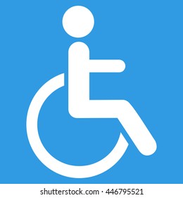 Disabled Person vector icon. Style is flat icon symbol with rounded angles, white color, blue background.